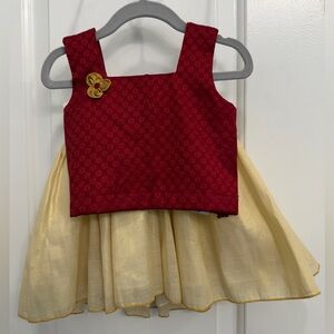 Indian Baby Outfit / Kerala Style Onam Outfit: Red Blouse with Gold Skitt